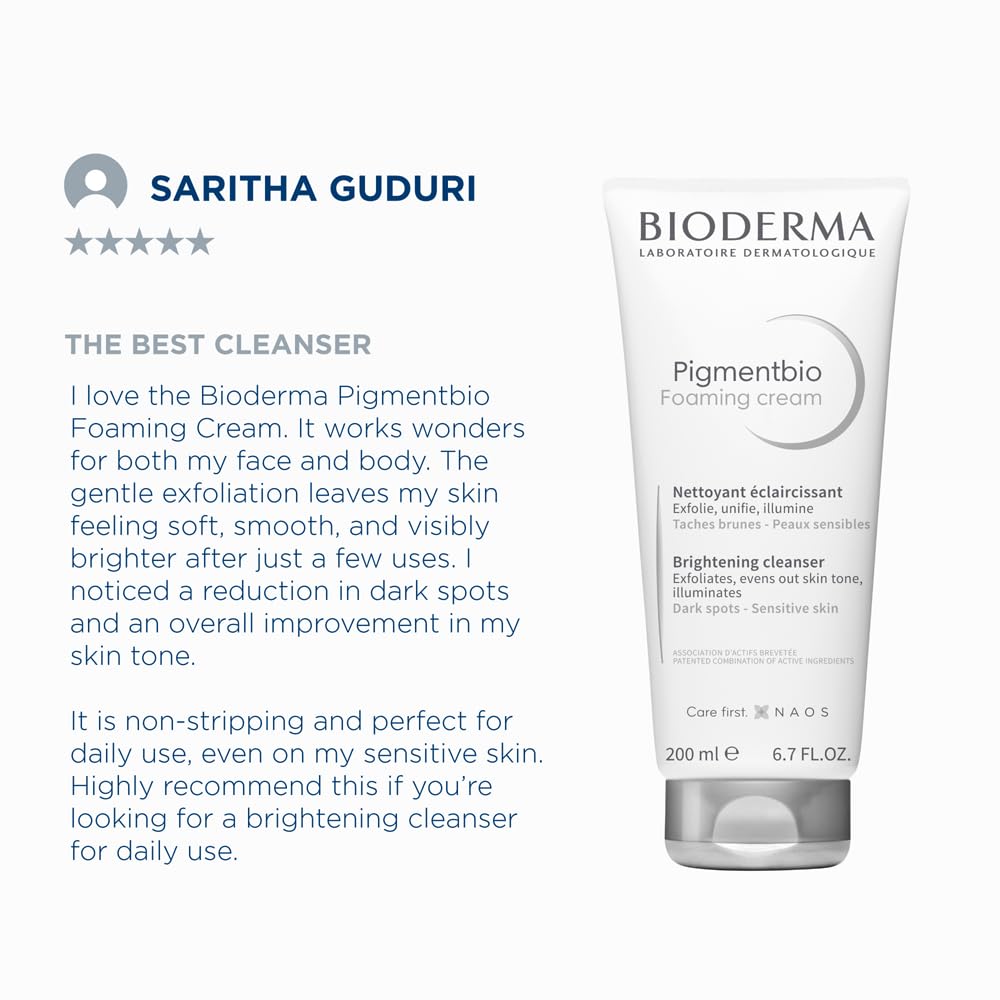 Bioderma Pigmentbio Foaming Cream Brightening Exfoliating Cleanser (Face & Body Wash) For Brightened Skin, 200 ml