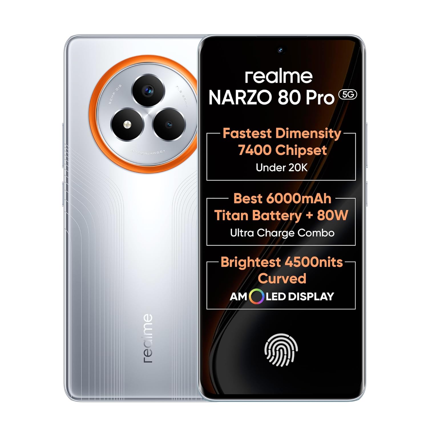 realme NARZO 80 Pro 5G (Speed Silver,8GB+128GB) | Segment’s 1st MediaTek Dimensity 7400 Chipset | 6000mAh Titan Battery + 80W Ultra Charge | 4500nits HyperGlow Esports Display | IP69 Waterproof
